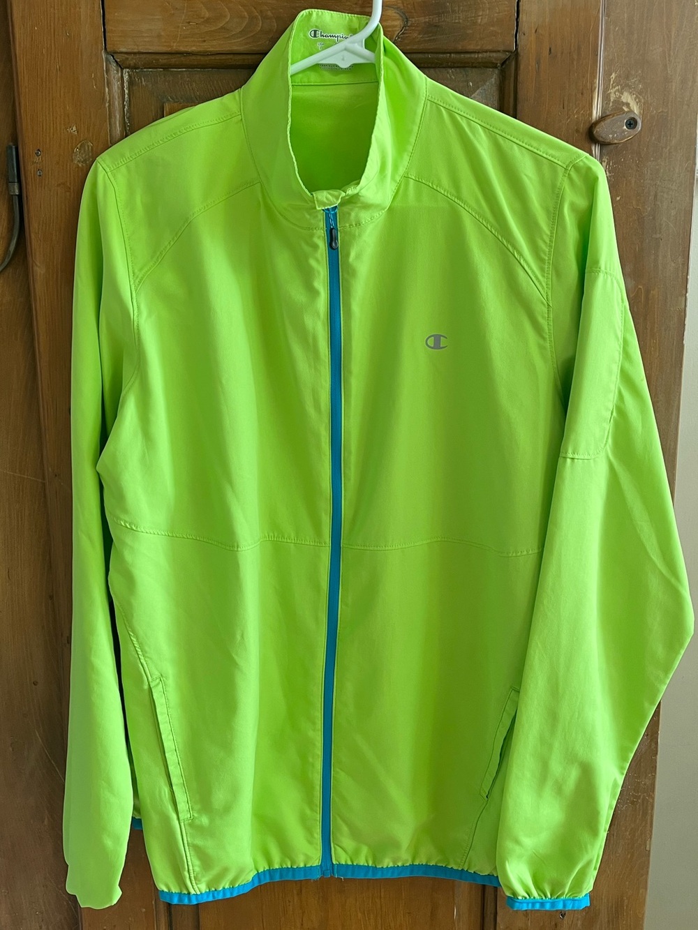 Champion Bright Lime Green Athletic Jacket with Blue Trim
